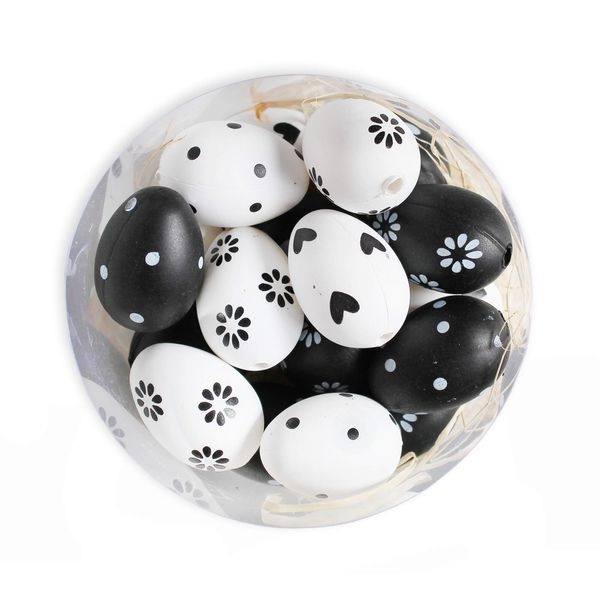 Vajíčka přízdoba pvc 18ks 3cm bílá černá